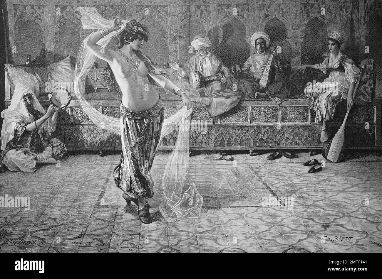 Arabische Schleiertanz im Harem, historische Abbildung, Holzschnitt Stockfoto