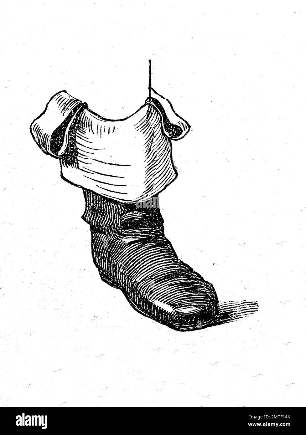 Schuhe, Mode vergangener Zeiten. Stiefel, Frankreich, 1793, historische Illustration, Holzschnitt Stockfoto