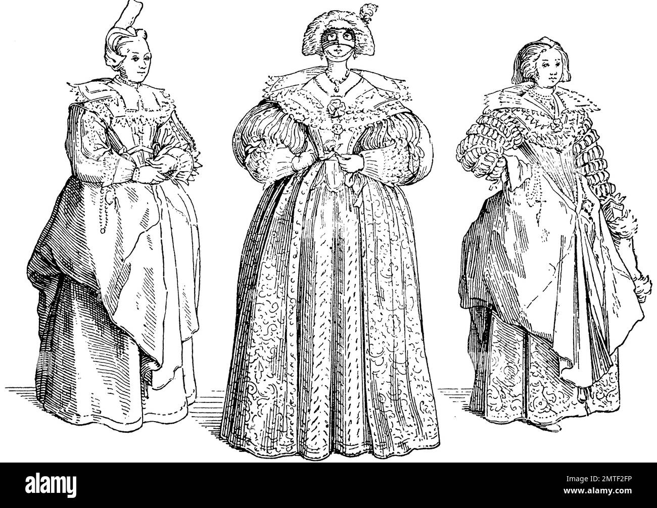 französische Dame, 1625, Geschichte der Mode, Kostüm-Geschichte Stockfoto