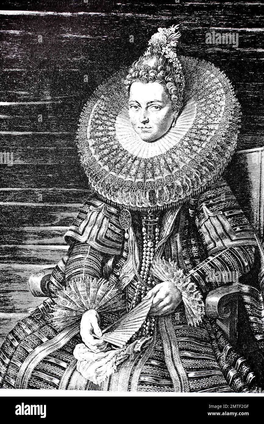 "Isabella Clara Eugenia; 12. August 1566? 1. Dezember 1633, war Herrscher der spanischen Niederlande in den Niedrigsten Ländern und im Norden des modernen Frankreich, 1615, Geschichte der Mode, Kostümgeschichte' Stockfoto