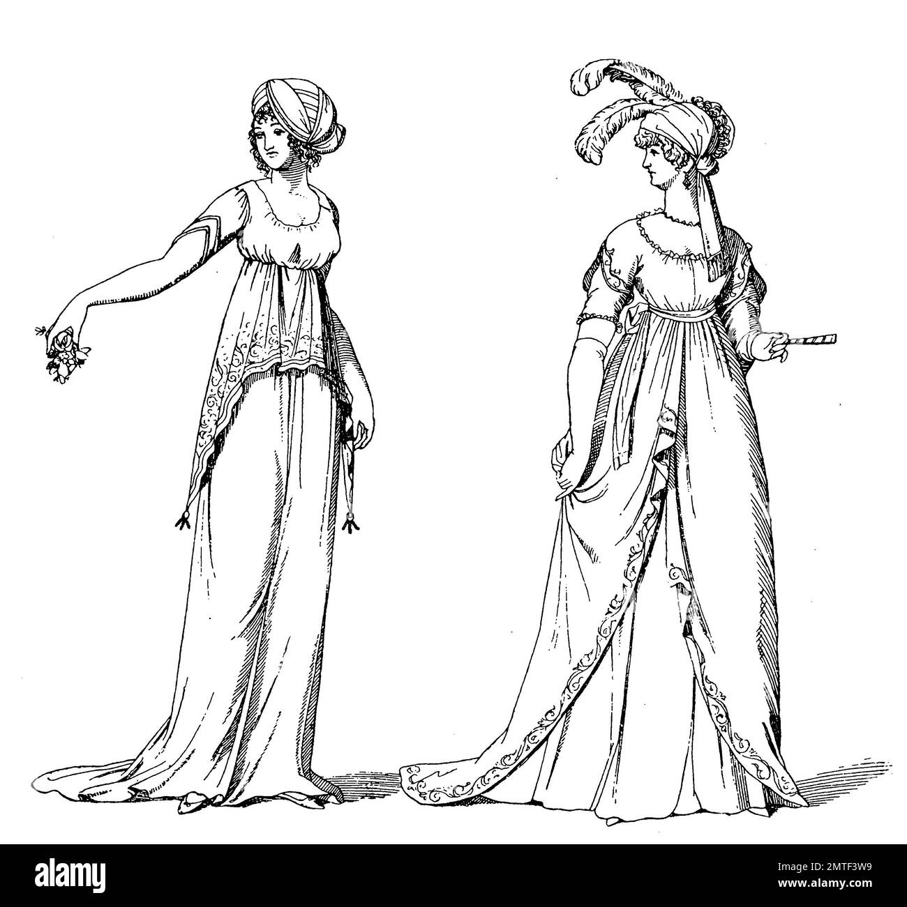Frau aus Paris in 1801 Und Engländerin von 1803, Kostüm à la Grecque, Geschichte der Mode, Kostüm-Geschichte Stockfoto