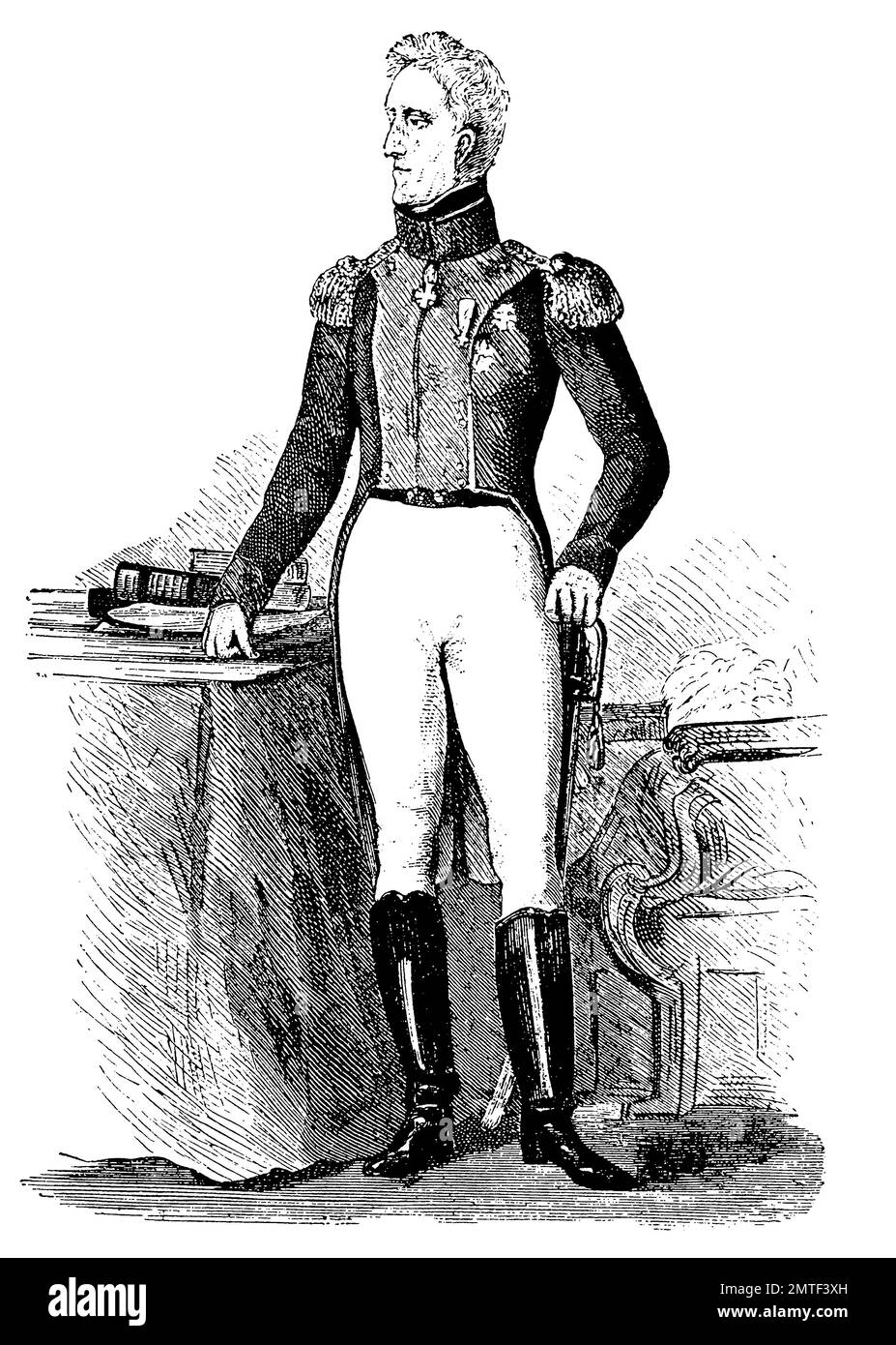 Friedrich VI., wurde vom 13. März 1808, 3. Dezember 1839 König von Dänemark und König von Norwegen vom 13. März 1808, 7. Februar 1814, Uniform von einem allgemeinen 1839, Geschichte der Mode, Kostüm-Geschichte Stockfoto