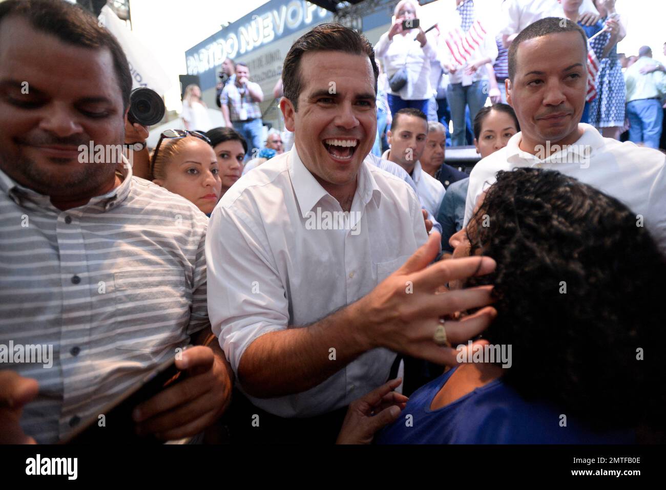 Puerto Rico Governor Ricardo Rossello celebrates the results of a
