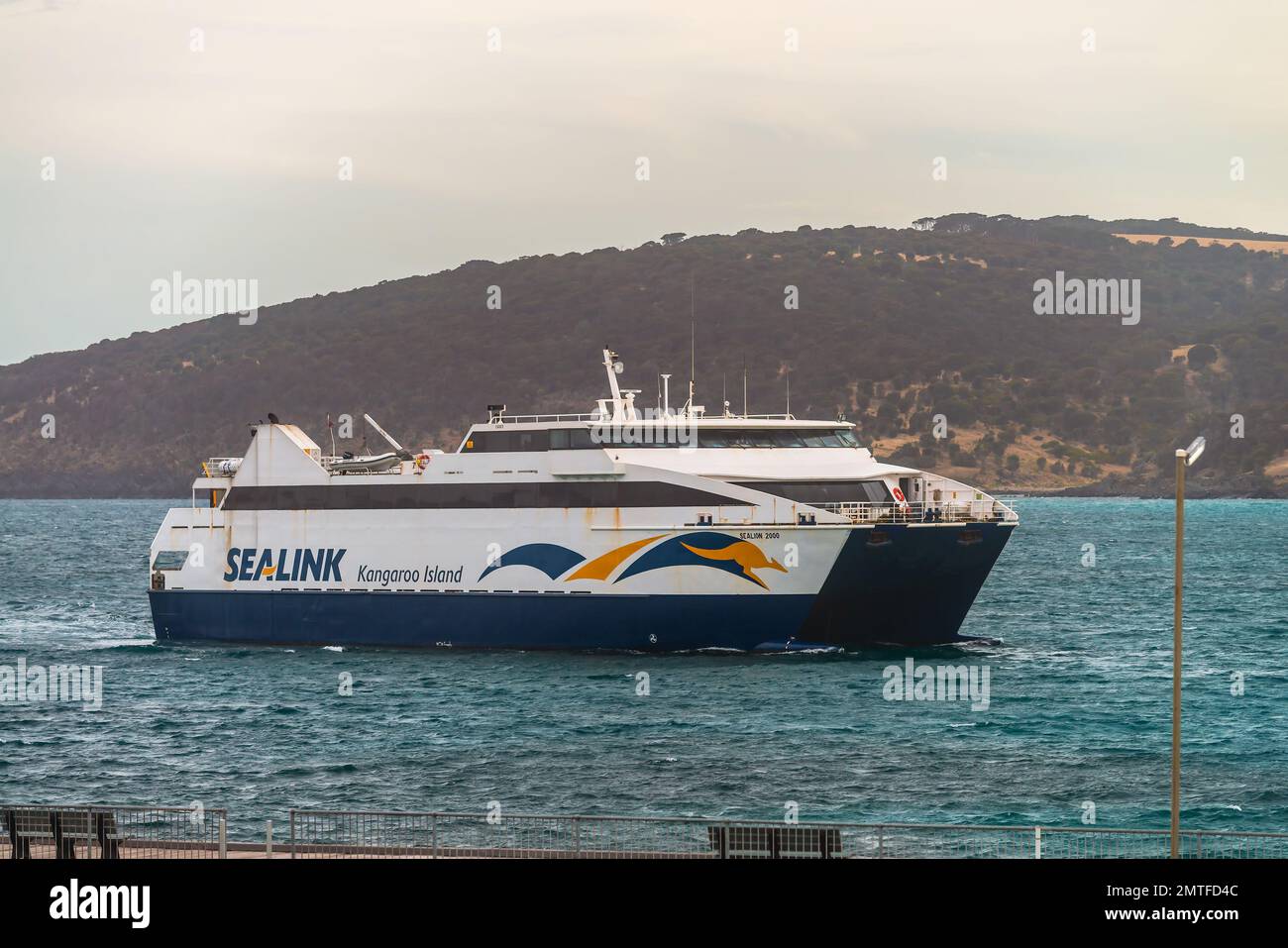 Penneshaw, Südaustralien - 14. Januar 2019: Letzte Fahrt mit der Sealink Fähre am Penneshaw Sealink Terminal vom australischen Festland in du Stockfoto