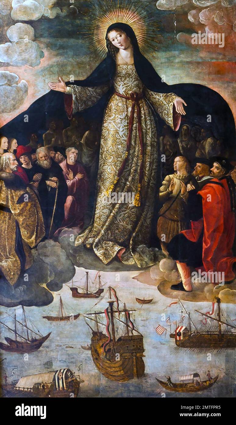 JUNGFRAU DER NAVIGATOREN, VOM spanischen Künstler Alejo Fernández um 1534 Stockfoto