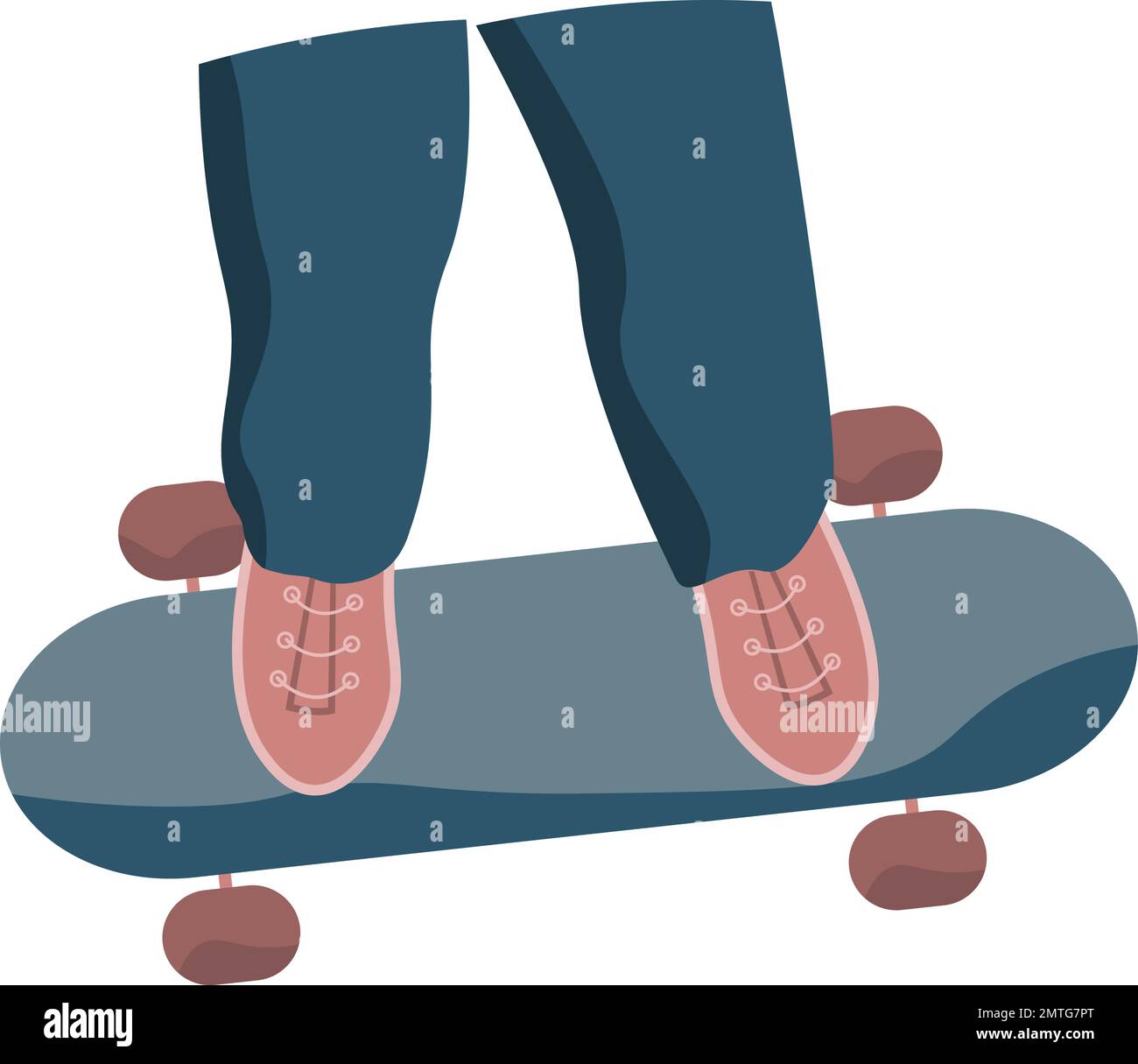 Füße auf das Skateboard. Isolierte Sommeraktivität mit Blick von oben auf transparentem Hintergrund Stock Vektor
