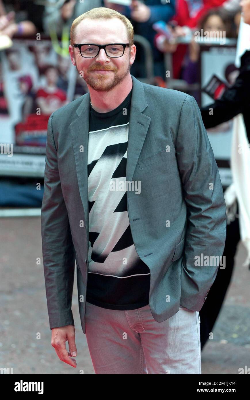 Simon Pegg tritt auf der europäischen Premiere von „Scott Pilgrim vs the World“ auf dem Empire Cinema Leicester Square auf. London, Großbritannien. 08/18/10. Stockfoto