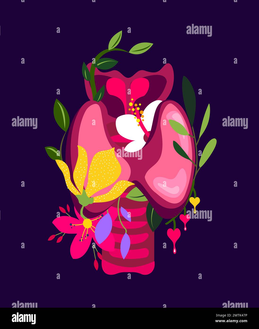 Wunderschöne Blumige Schilddrüse, Endokrinologie-System, Blumen. Blumeninnere Organe. Zirbelorgan. Endokrine Anatomisch Hell Gesunde Schilddrüse, Blumen, Stockfoto