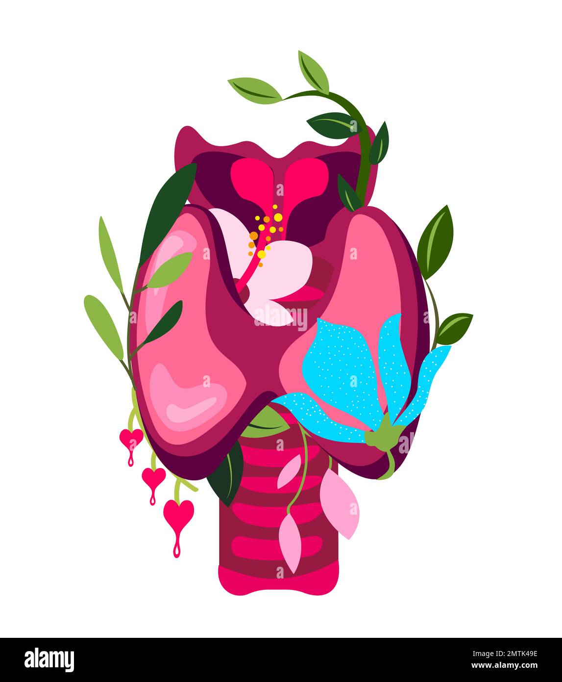 Wunderschöne Blumige Schilddrüse, Endokrinologie-System, Blumen. Blumeninnere Organe. Zirbelorgan. Endokrine Anatomisch Hell Gesunde Schilddrüse, Blumen, Stockfoto
