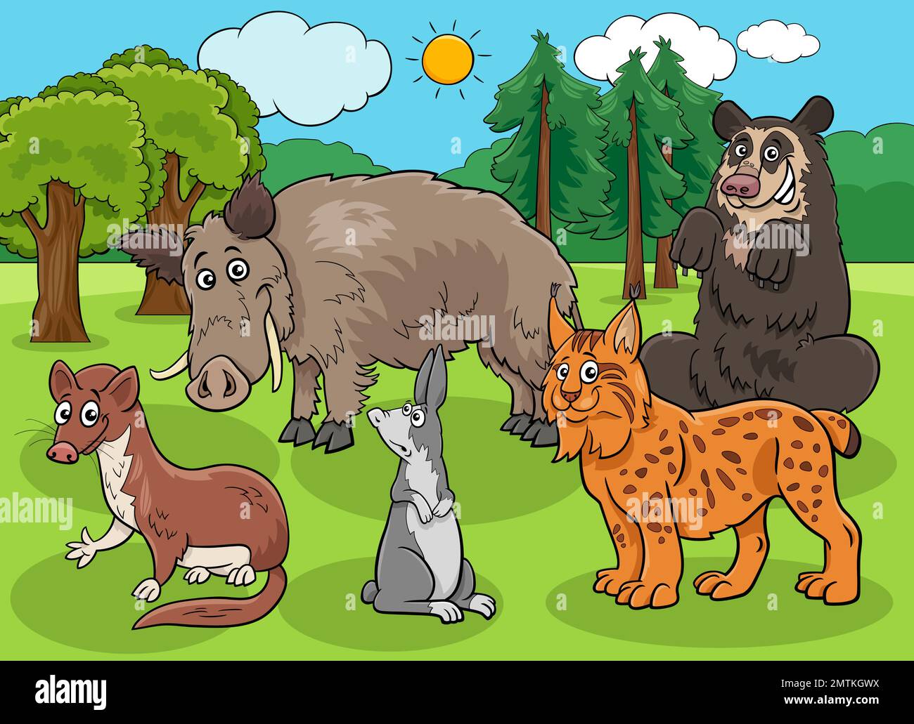 Cartoon Illustrationen von lustigen wilden Tierfiguren Gruppe Stock Vektor