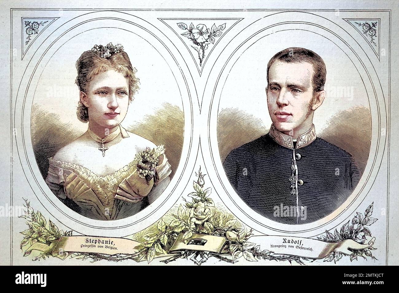 Stephanie, Prinzessin von Belgien und Rudolf, Kronprinz von Österreich / Stephanie, Prinzessin von Belgien und Rudolf, Kronprinz von Österreich, Historisch, historisch, digital verbesserte Reproduktion eines Originals aus dem 19.. Jahrhundert, genaues Originaldatum nicht bekannt Stockfoto