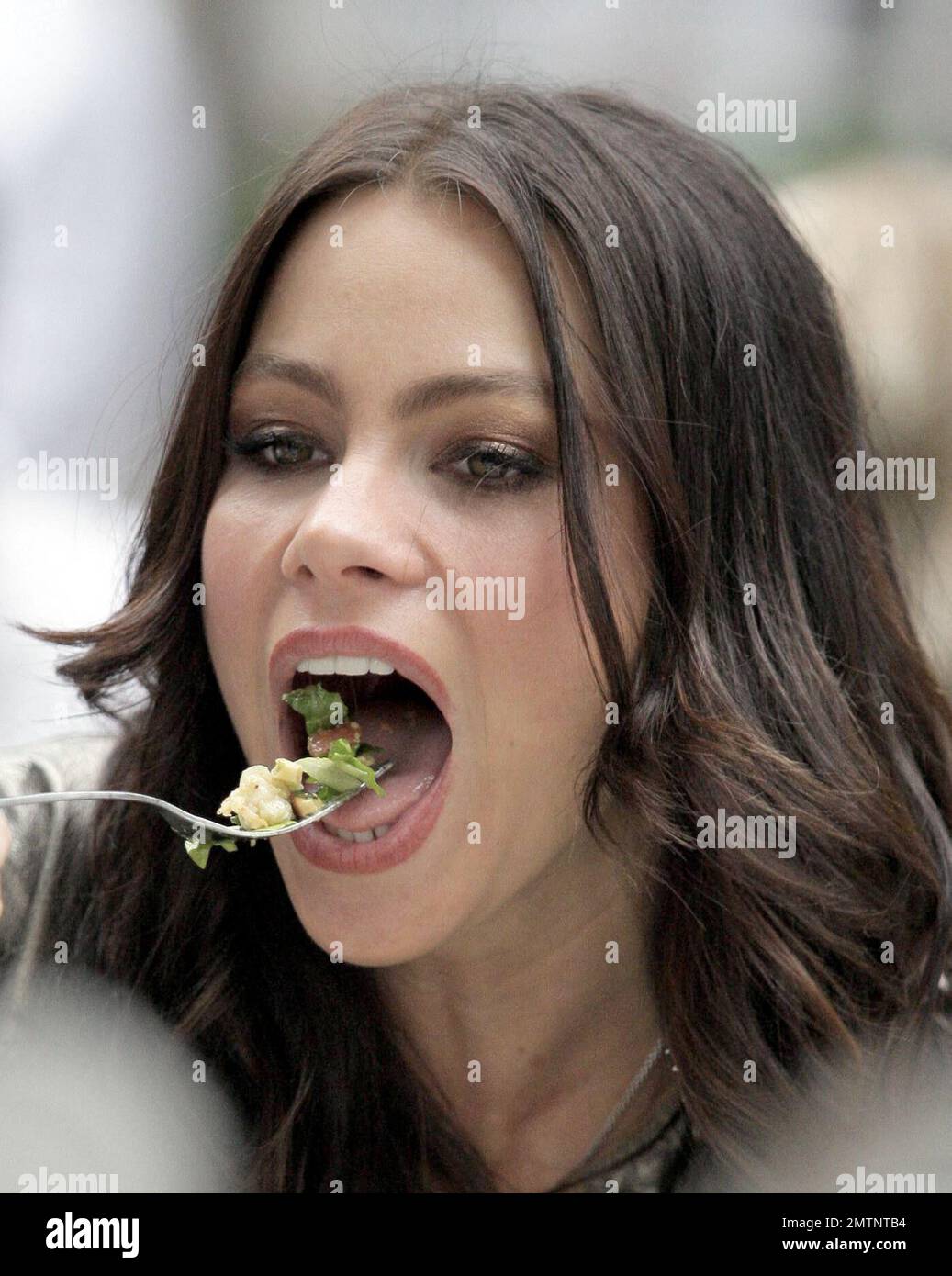 Sofia Vergara und ein mysteriöser Mann essen zusammen im Ivy. Die Schauspielerin/das Model wurde mit dem Kopf auf der Schulter des Mannes gesehen und lächelte und lachte sich durch ein sehr angenehmes Essen. Los Angeles, Ca. 3/1/08 Stockfoto