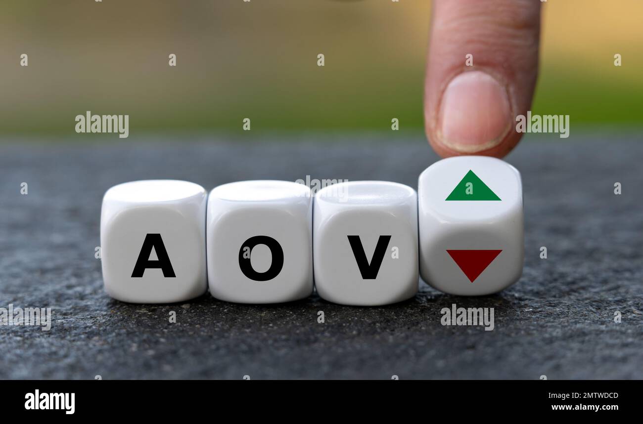 Symbol zur Erhöhung des durchschnittlichen Bestellwerts (AOV). Stockfoto