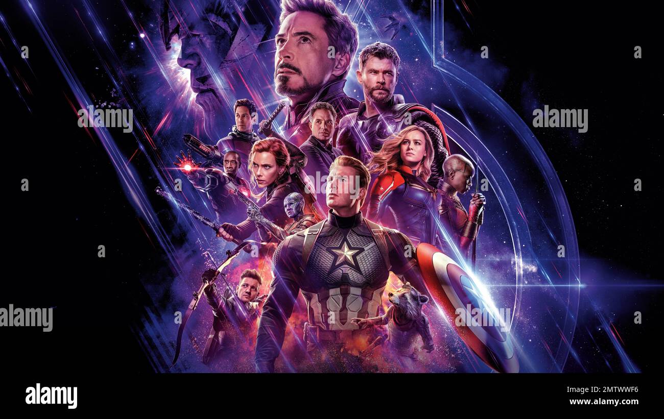 Avengers: Endgame Jahr : 2019 USA Regie : Anthony Russo, Joe Russo Paul Rudd , Chris Evans, Elizabeth Olsen, Brie Larson, Jeremy Renner, Robert Downey Jr., Chris Hemsworth, Mark Ruffalo, Danai Gurira, Karen Gillan, Don Cheadle Poster (Key Art) Stockfoto