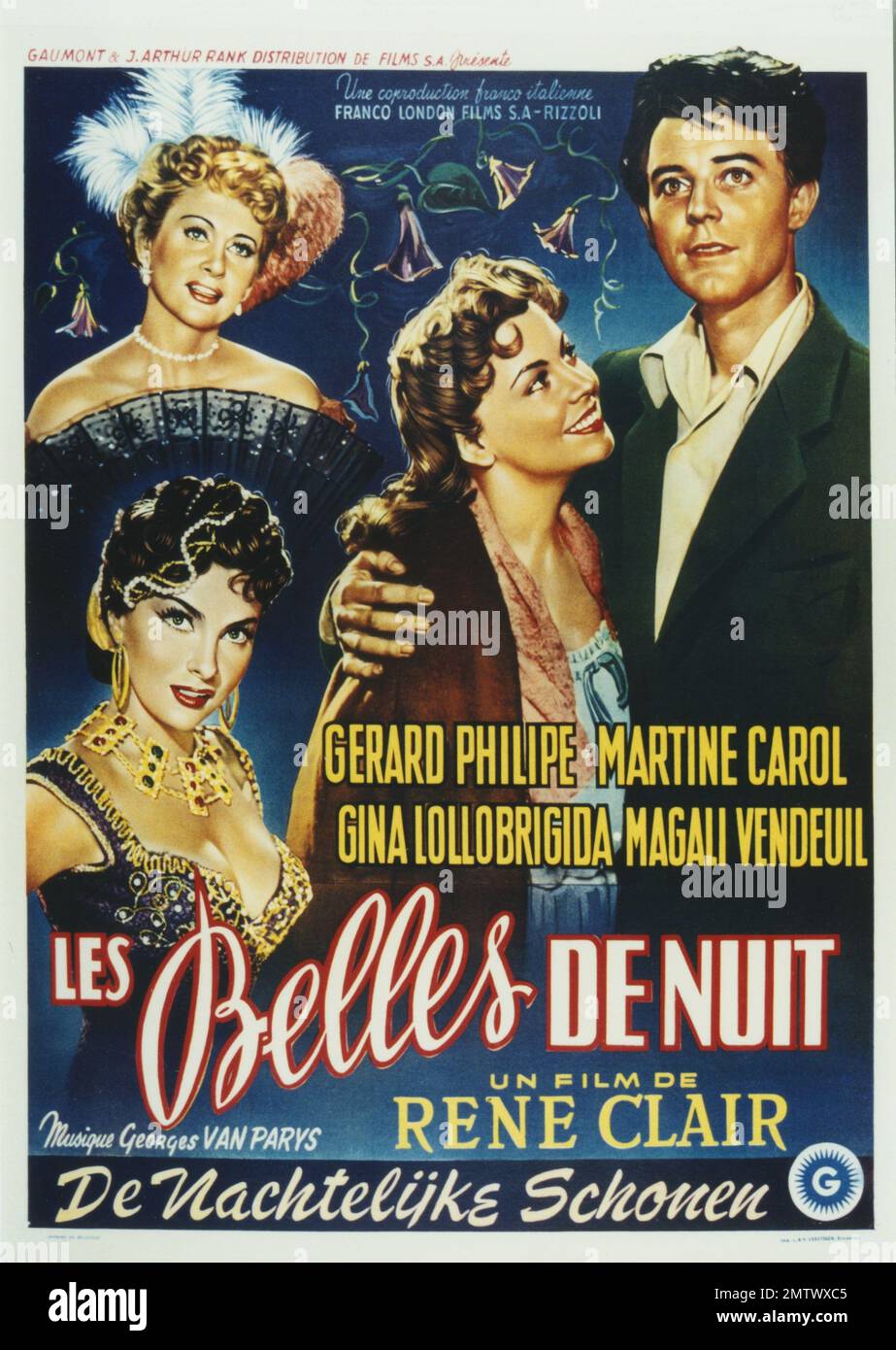 Les Belles de Nuit Jahr : 1952 Frankreich / Italien Regisseur : Rene Clair Gerard Philipe, Gina Lollobrigida, Martine Carol, Magali Vendeuil belgisches Poster Stockfoto