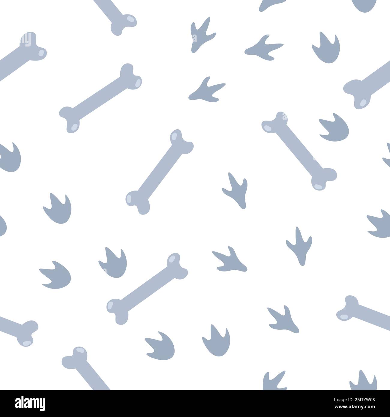 Vektor-Dinosaurier-Nahtloses Muster für Kinder. Dino flacher Cartoon-Hintergrund mit Knochen und Fußabdrücken. Süße prähistorische Reptilien Illustration. Stock Vektor