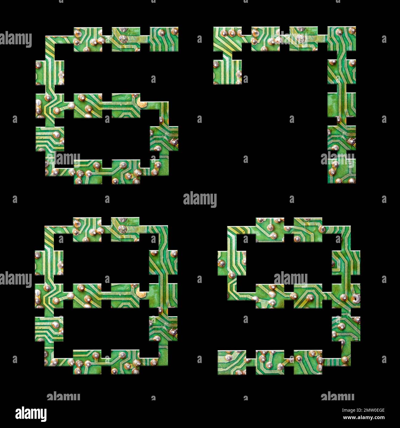 Abbildung: Alphabet der Leiterplatte – Ziffern 6-9 Stockfoto