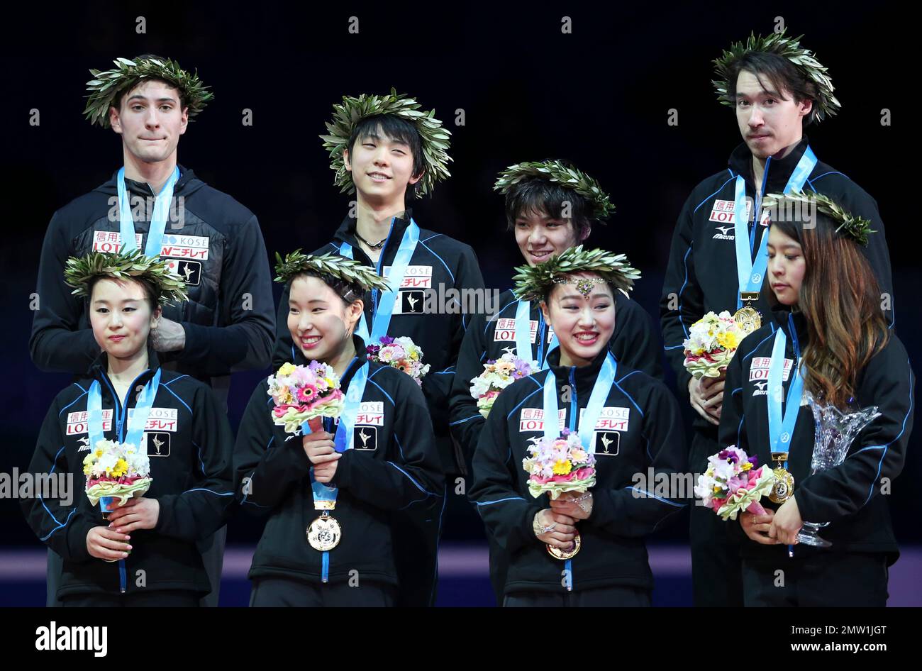 Japan figure Skating team members, front row from left, Sumire Suto