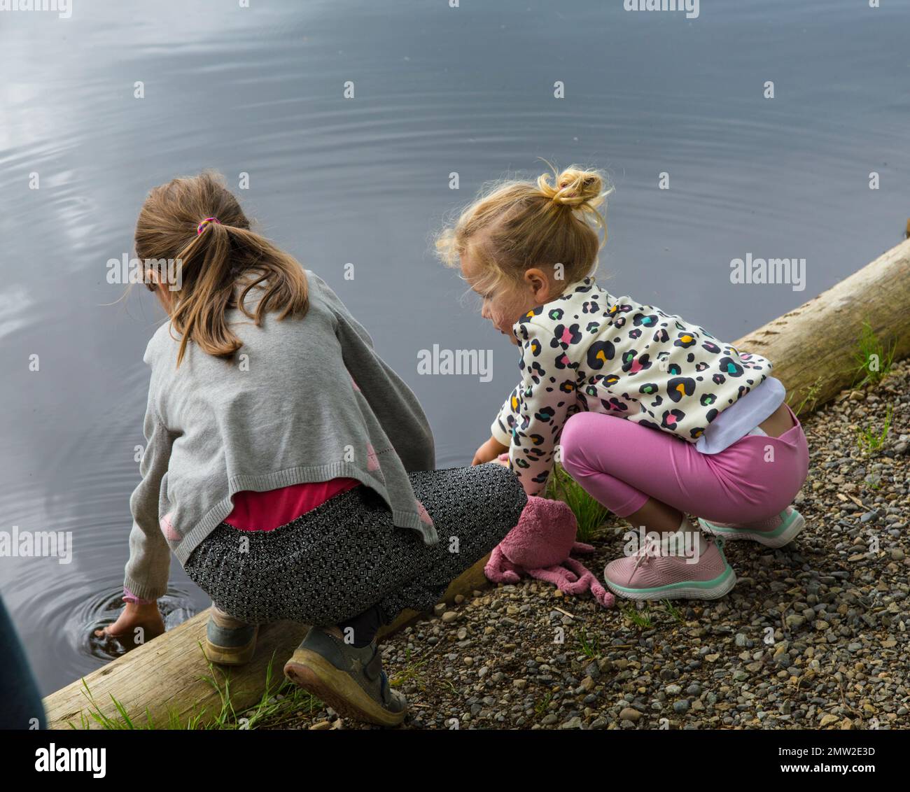Kinder tauchen ihre Hände in Wasser Stockfoto