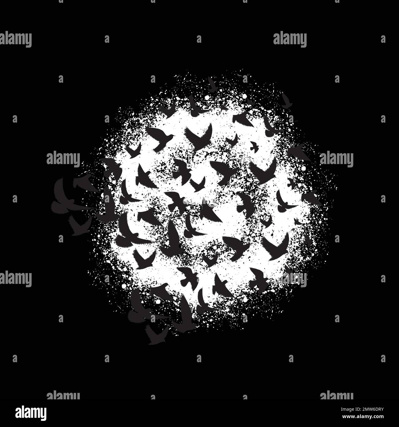 Vögel, schwarze Silhouetten, Kreis Stock Vektor