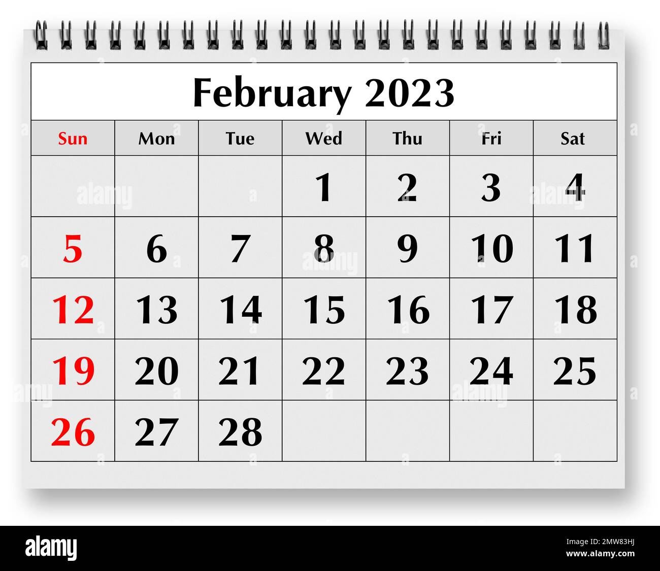 Eine Seite des jährlichen Monatskalenders – Februar 2023 Stockfoto