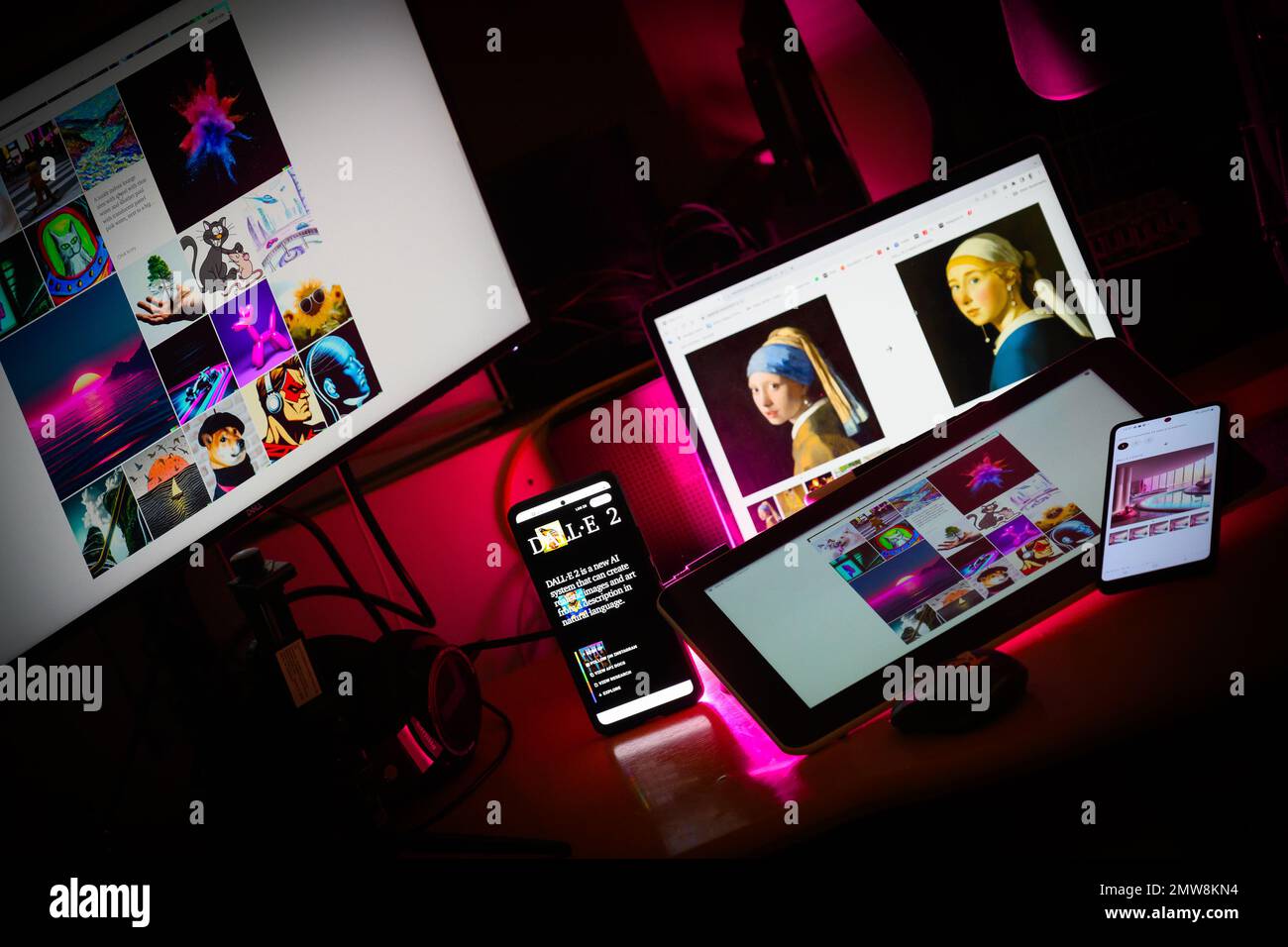 DALL-E, das beste Modell für die Erzeugung digitaler Kunst- und fotorealistischer Bilder, von Open AI. Dall E ist ein latentes Diffusionsmodell, das auf der Grundlage einfacher Texteingabe unerwartet gute Bilder erzeugt. Foto: Davor Puklavec/PIXSELL Stockfoto