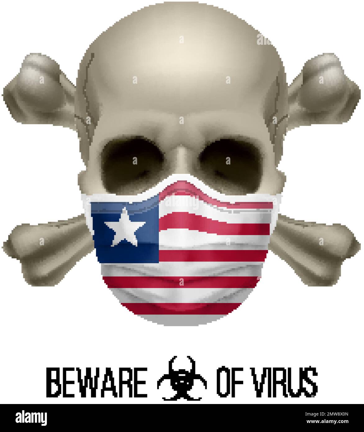 Menschlicher Schädel mit Kreuz und Operationsmaske in der Farbe der Nationalflagge Liberia. Maske in Form der liberianischen Flagge und Schädel als Konzept von Dre Wa Stock Vektor