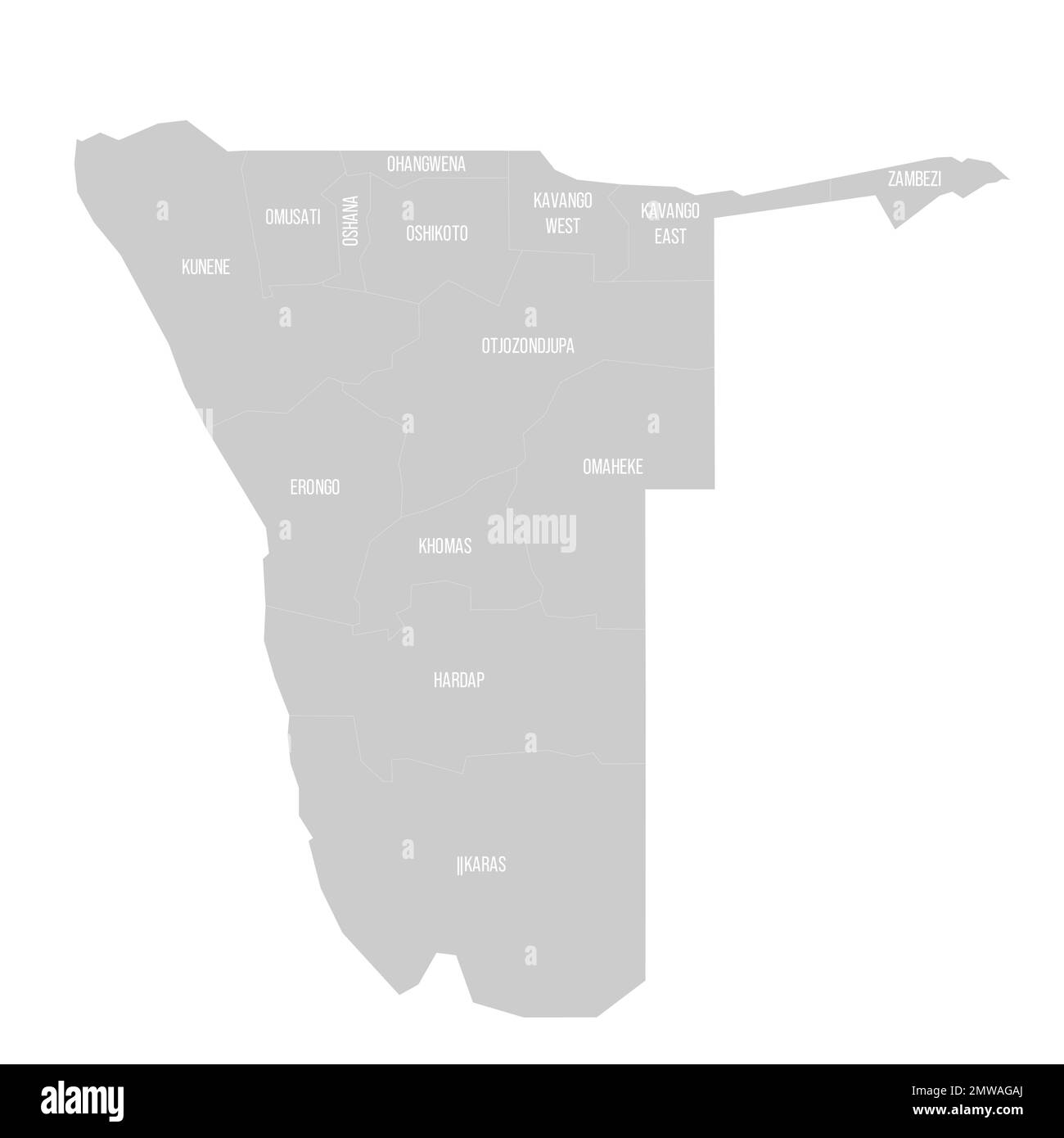 Politische Karte der Verwaltungsabteilungen in Namibia Stock Vektor