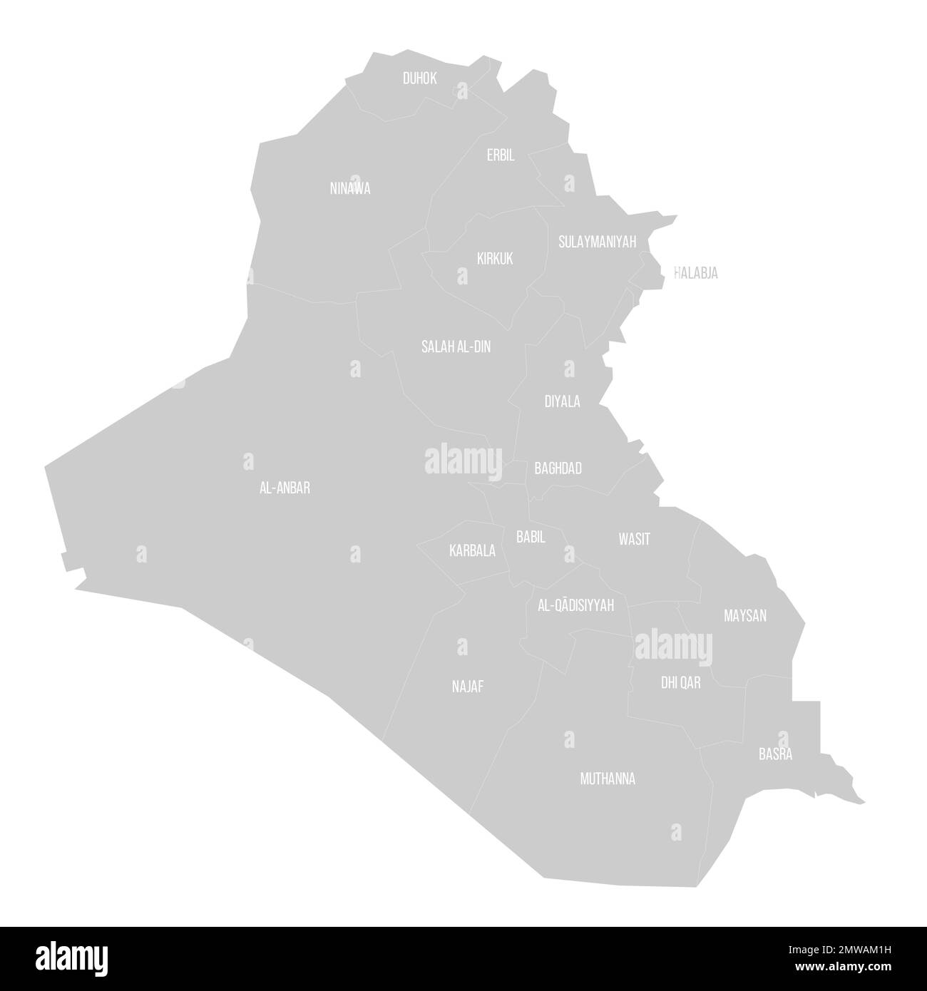 Politische Karte der Verwaltungsabteilungen im Irak Stock Vektor