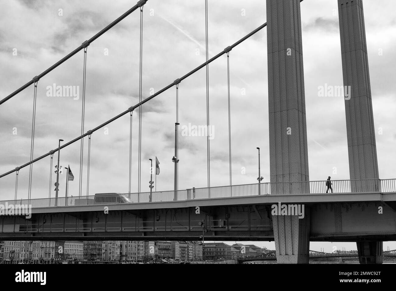 Fußgängerzone über eine Stahlbrücke, Elisabeth-Brücke, Budapest, Ungarn Stockfoto