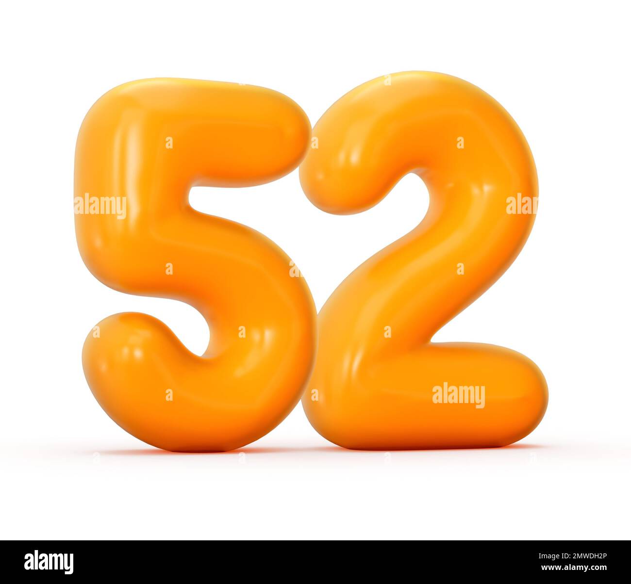 eine 3D-Darstellung einer glänzenden orangefarbenen Gelee Nummer 52, isoliert auf weißem Hintergrund Stockfoto