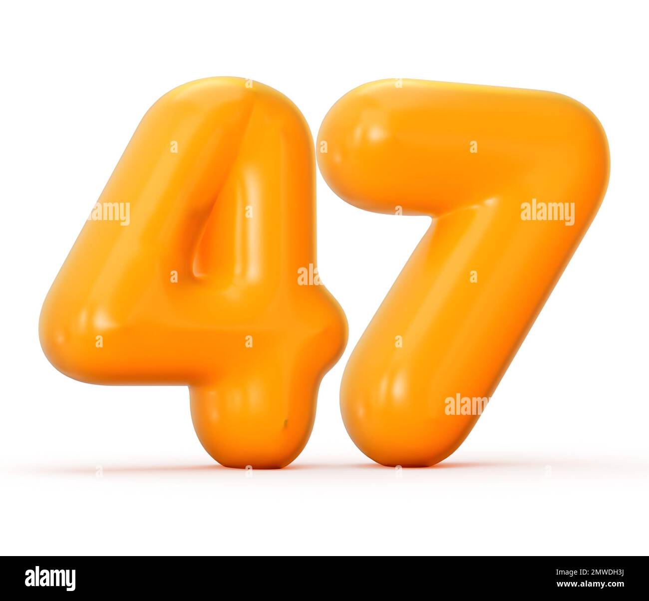 eine 3D-Darstellung einer glänzenden orangefarbenen Gelee Nummer 47, isoliert auf weißem Hintergrund Stockfoto