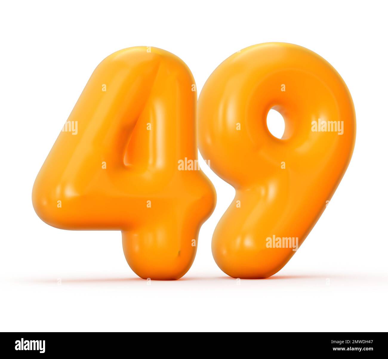 eine 3D-Darstellung einer glänzenden orangefarbenen Gelee Nummer 49, isoliert auf weißem Hintergrund Stockfoto