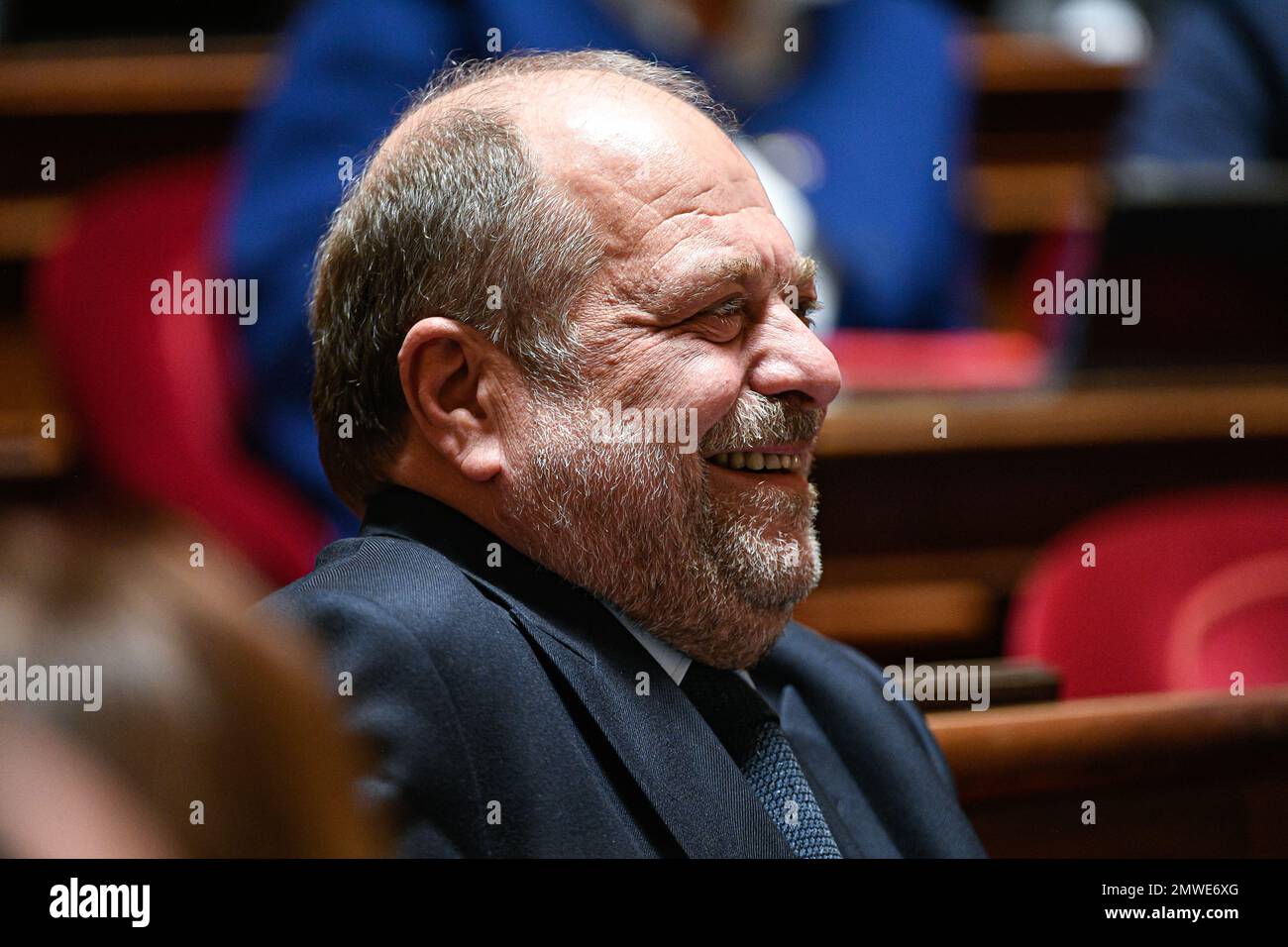 Paris, Frankreich, am 1. Februar 2023. Eric Dupond Moretti, französischer Justizminister, anlässlich einer Fragestunde an die Regierung im französischen Senat (Palais du Luxembourg) am 1. Februar 2023 in Paris, Frankreich. Foto: Victor Joly/ABACAPRESS.COM Stockfoto