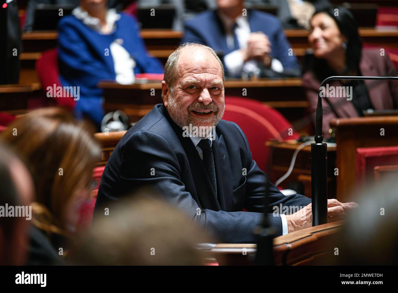 Paris, Frankreich, am 1. Februar 2023. Eric Dupond Moretti, französischer Justizminister, anlässlich einer Fragestunde an die Regierung im französischen Senat (Palais du Luxembourg) am 1. Februar 2023 in Paris, Frankreich. Foto: Victor Joly/ABACAPRESS.COM Stockfoto