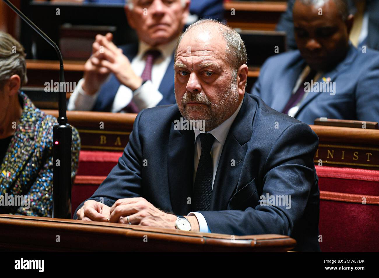 Paris, Frankreich, am 1. Februar 2023. Eric Dupond Moretti, französischer Justizminister, anlässlich einer Fragestunde an die Regierung im französischen Senat (Palais du Luxembourg) am 1. Februar 2023 in Paris, Frankreich. Foto: Victor Joly/ABACAPRESS.COM Stockfoto