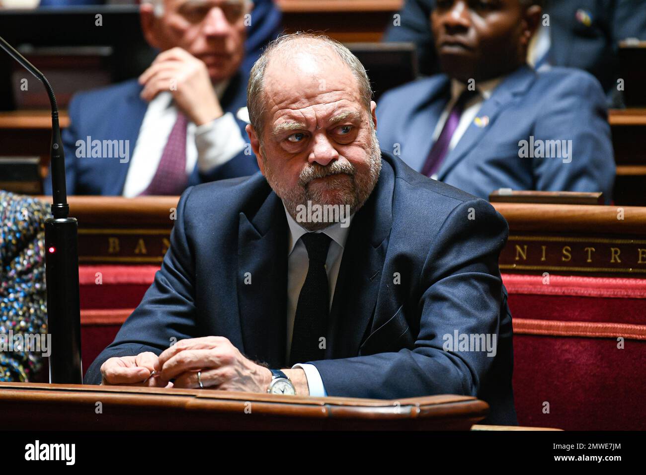 Paris, Frankreich, am 1. Februar 2023. Eric Dupond Moretti, französischer Justizminister, anlässlich einer Fragestunde an die Regierung im französischen Senat (Palais du Luxembourg) am 1. Februar 2023 in Paris, Frankreich. Foto: Victor Joly/ABACAPRESS.COM Stockfoto