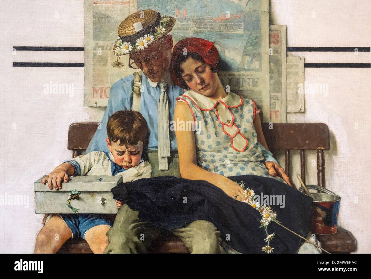 Norman Rockwell Gemälde hieß Familienheim aus dem Urlaub 1930 für das Samstagabend Post Magazin Stockfoto