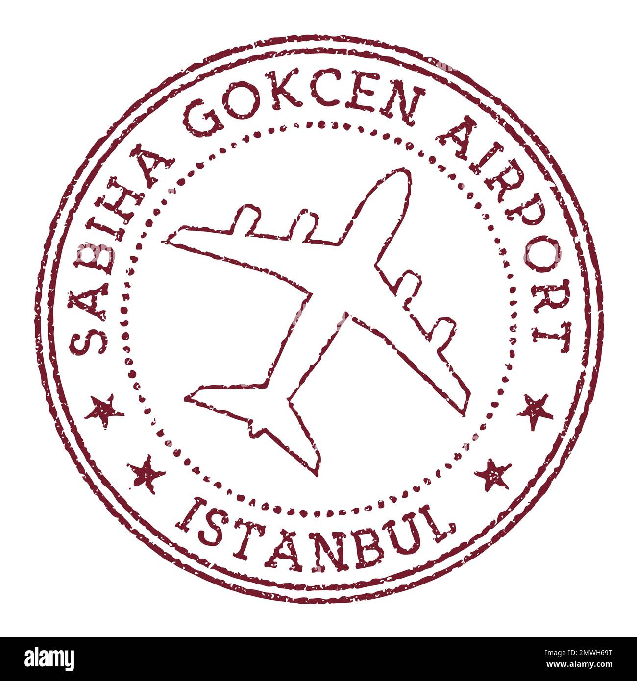 Stempel am Flughafen Sabiha Gokcen in Istanbul. Rundes Logo des Flughafens von Istanbul. Vektordarstellung. Stock Vektor