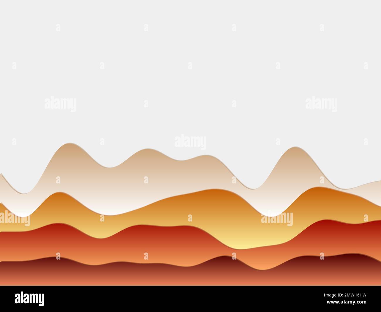 Abstrakter Berghintergrund. Gekrümmte Ebenen in orangefarbenen Farben. Hügel im Paperut-Stil. Trendige Vektordarstellung. Stock Vektor