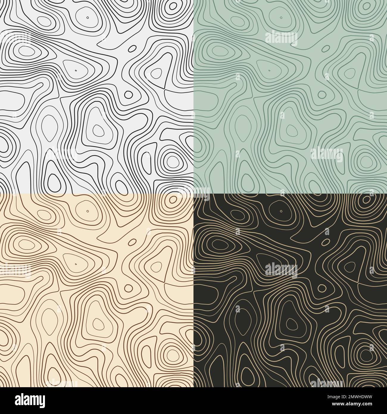 Topographiemuster. Nahtlose Kartenkacheln für Höhenlagen. Authentischer Isolinhintergrund. Elegante Fliesenmuster. Vektordarstellung. Stock Vektor