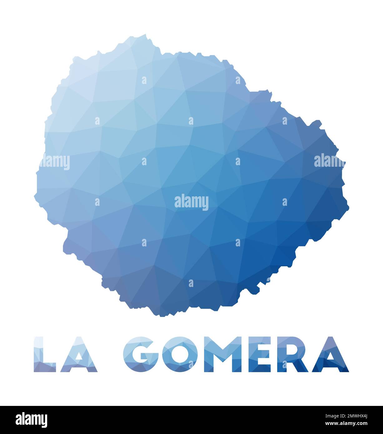 Niedrige Poly-Karte von La Gomera. Geometrische Darstellung der Insel. Polygonale Karte von La Gomera. Technologie, Internet, Netzwerkkonzept. Vektordarstellung. Stock Vektor