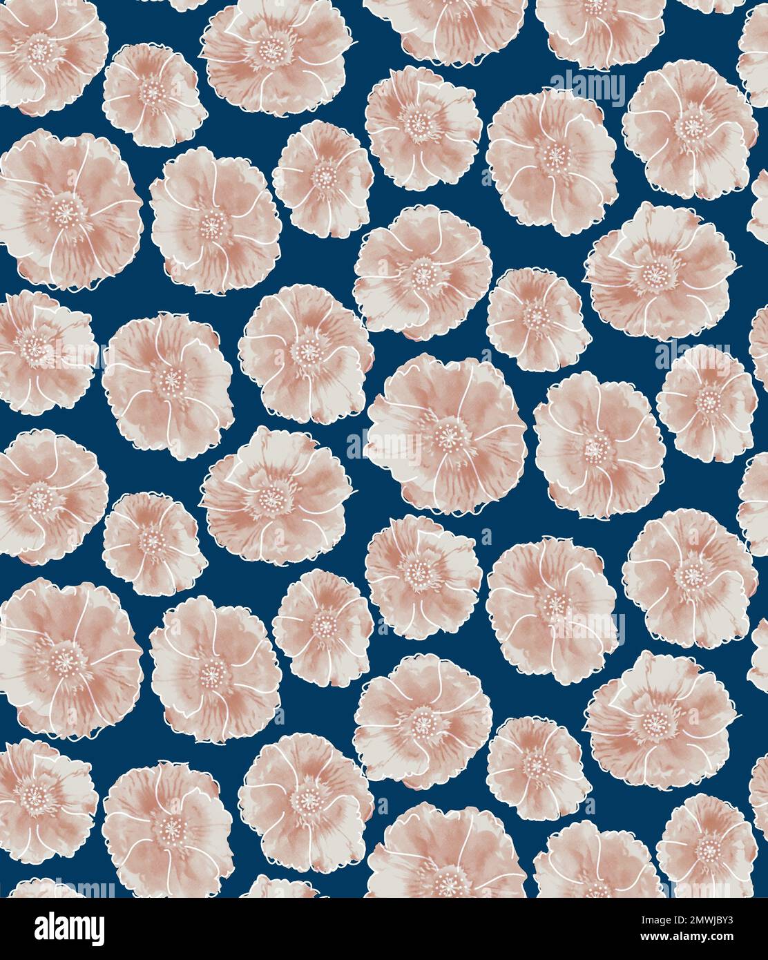 Ein nahtloses Blumenmuster auf dunklem Hintergrund. Stockfoto