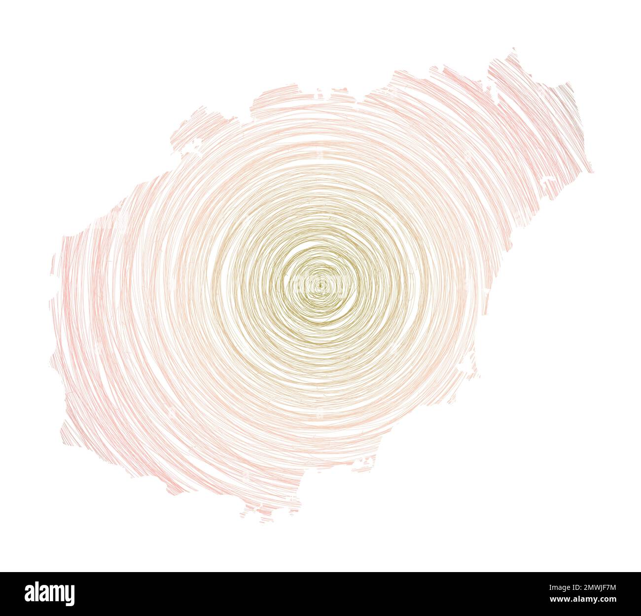 Hainan-Karte gefüllt mit konzentrischen Kreisen. Skizzieren Sie Kreise in Form der Insel. Vektordarstellung. Stock Vektor