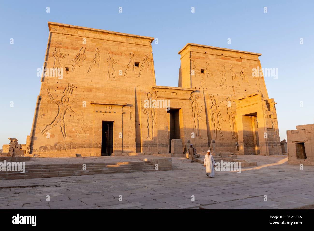 Sonnenuntergang am Isis-Tempel auf der Insel Philae, Assuan, Ägypten Stockfoto
