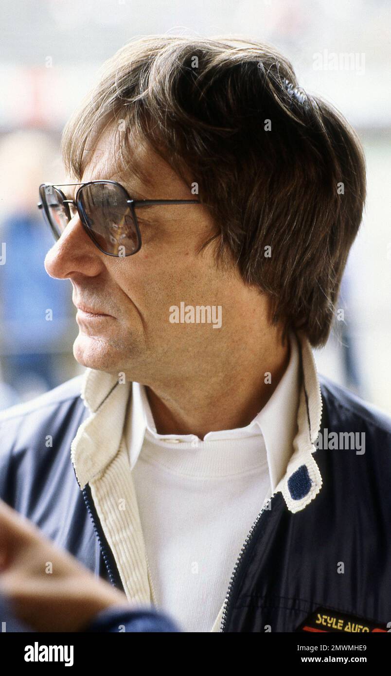 Bernie Ecclestone von Brabham beim belgischen Grand Prix 1982 in Zolder Stockfoto