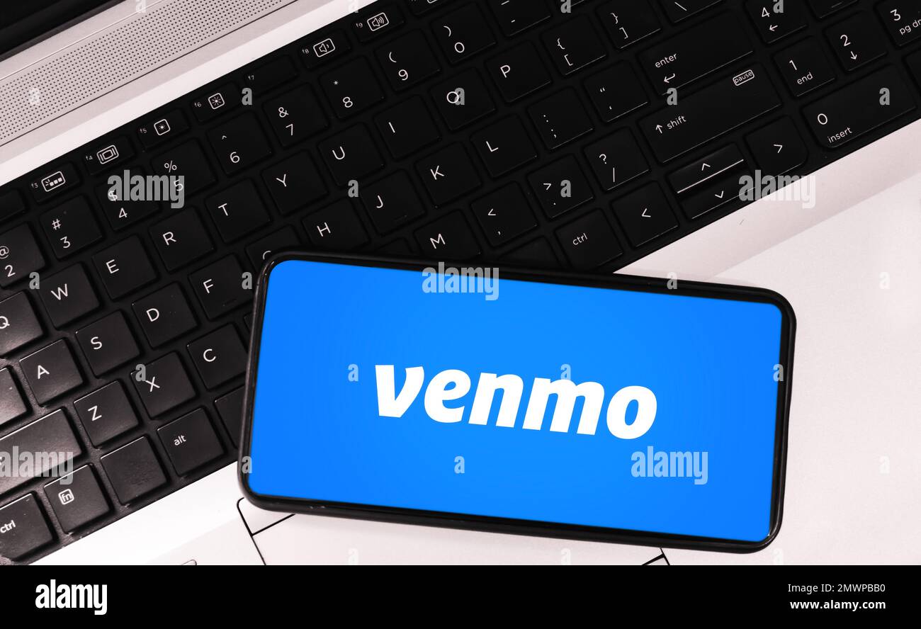 29,1, Pakistan. Mobile Zahlungsdienstanwendung auf Laptop, redaktioneller Hintergrund venmo Stockfoto