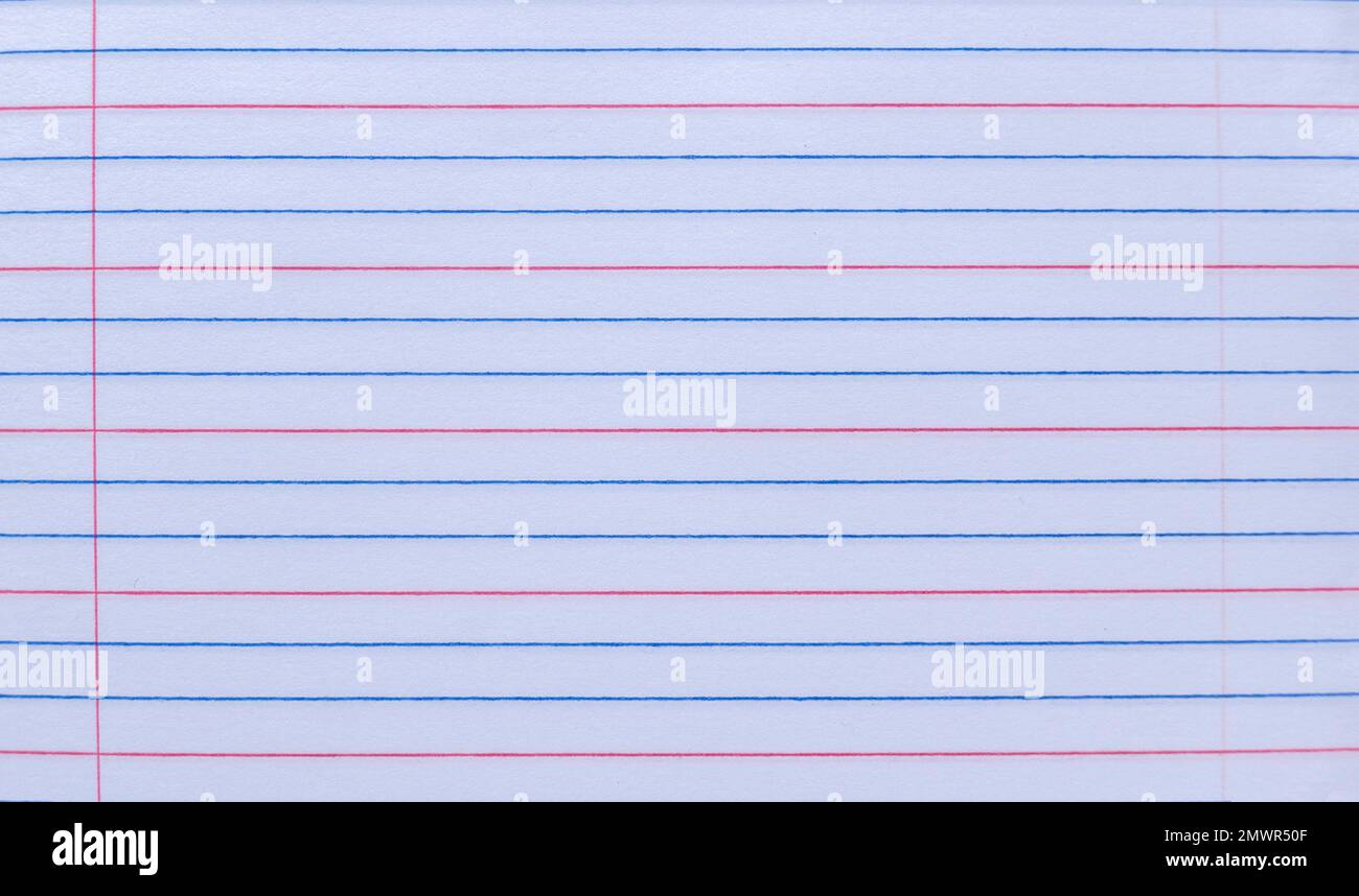 Blauer und roter linierter Notizbuch-Papierhintergrund oder -Struktur. Stockfoto