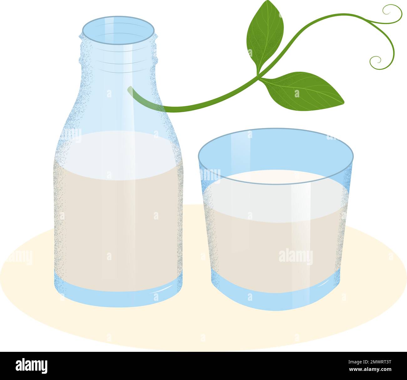 Sojamilch-Illustration in einem Glas und in einer Flasche Stock Vektor