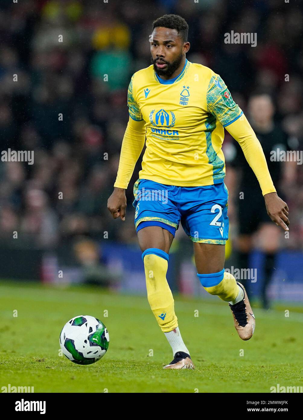 Manchester, England, 1. Februar 2023. Emmanuel Dennis vom Nottingham Forest während des Carabao Cup-Spiels in Old Trafford, Manchester. Das Bild sollte lauten: Andrew Yates/Sportimage Stockfoto